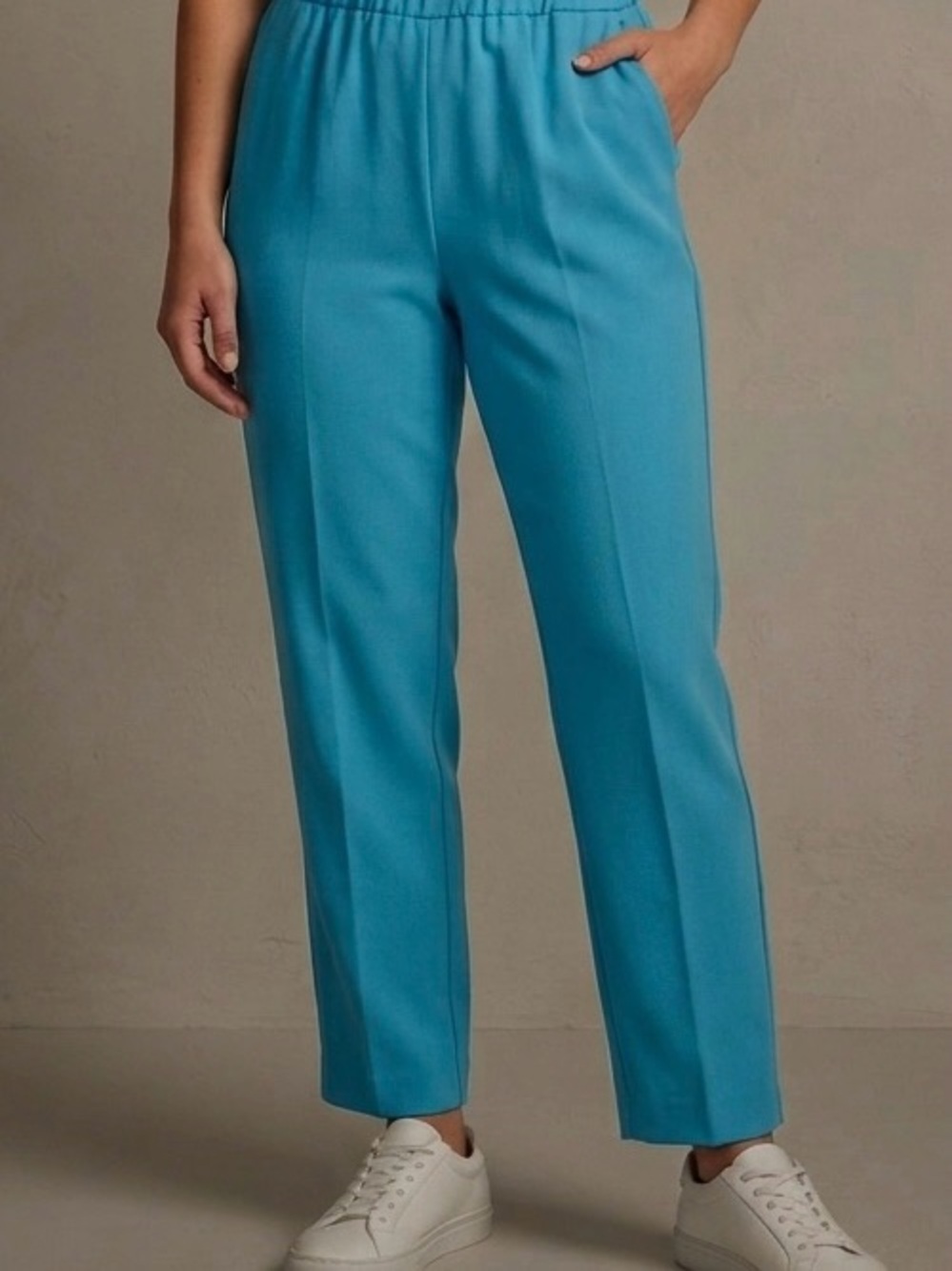 TanJay Turquoise Blue Elastic Waist Pull On Pants 8 Petite